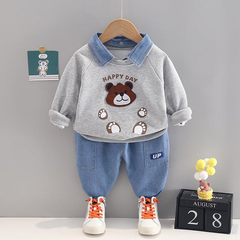 Spring and Autumn Boys Long Sleeve Pants Two-Piece Set
